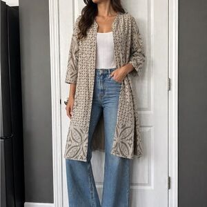 The Territory Ahead Beige Patterned Open Front Duster Jacket